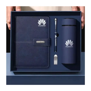 Custom Logo Luxury A5 PU Leather Notebook Journal Gift Set with Pen, Thermal Mug & USB, Promotional Wholesale Business