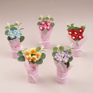 Creative Mother's Day Gifts Handmade DIY Knitted Woolen Flower Bouquet Crochet Mini Flower Bouquet Gift for Mom Women Girls