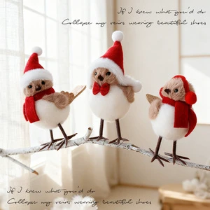 New Year Home Decor Cute Foam Luxury Plush Bird Christmas Tree Hanging Pendant Handcrafted Bear Couple Eco-Friendly BINGCHI