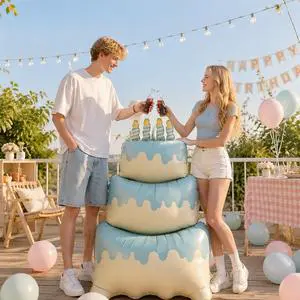 ChengNuo YiBai Aesthetic Birthday Cake Balloon Large 3D Foil Balloon Candles Three-tiered for Children's Cake Photo Props Party