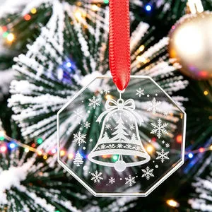 HBL Wholesale Octagonal Shape Laser Engraved Crystal Glass Ornaments Christmas Tree Hanging Christmas Gifts