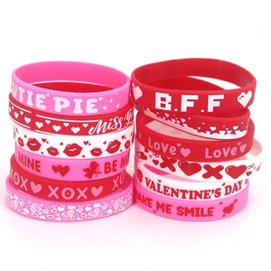 Wholesale in Stock Valentine's Day Pink Red Heart Red Lips Lovers Durable Smoothly Couple Silicone Bracelet a Set of 12 Pieces