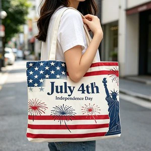 2026 Factory Fast Schedule Custom USA Independence Day Modern Simple Fashion Portable Multi-Color Canvas Grocery Shopping Bag