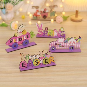 New Easter Wooden Ornaments Creative DIY Easter Eggs & Rabbit Desktop Decorations for Thanksgiving