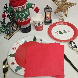 Xiangsheng Christmas Snowman Snow Flower Deco Set Wholesale Theme Party Tableware Includes Paper Cup Napkin New Year Decorative