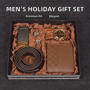 HBC Custom Business Gift Set for Men Exquisite PU Wallet & Key Wallet with UV Printing and Belt for Father's Day Model H-2824