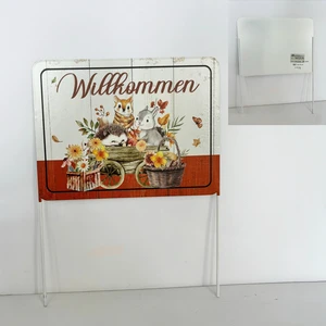 Willkommen German Language Fall Themed Waterproof Powder Coated Iron Garden Stake Sign Decorative Yard Stake