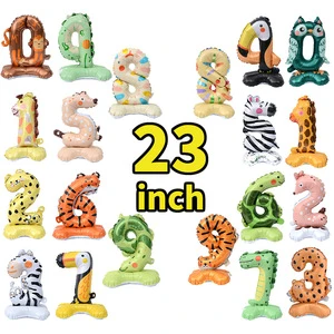 32 Inch Animal-shaped Number Balloon Cartoon Standing Animal Foil Digital Balloons for Children's Birthday Party Decorations