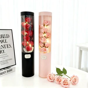 New Arrival Valentine's Day Gift Realistic Rose Soap Flowers Hug Bucket Birthday Gift With LED Lights 9-Stem Sponge Rose Bouquet