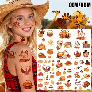 Autumn American Thanksgiving Paper Waterproof Turkey Pumpkin Geometric Shapes Children's Temporary Makeup Tattoo Stickers