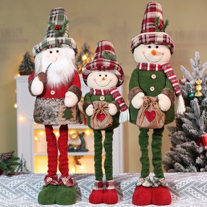 Large Christmas Standing Santa Claus Figurine Extendable Christmas Plush Doll Ornament Decor For Xmas Holiday Party Gift