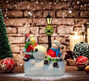 Durable Christmas Children Playing with Snowballs, Reading Books, Luminous Resin Crafts, Christmas Gifts, Decorations