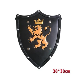 Black Medieval Style Shield with Crowned Lion Emblem Halloween Theme Kids Pretend Battle Game Toy Safe Lightweight Cosplay