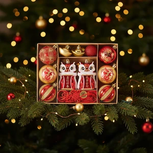 EAGLEGIFTS Luxury New Year Christmas Tree Ornaments Plastic Balls Hanging Red Gold Shatterproof Waterproof Decor Set