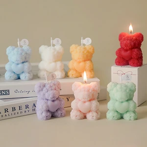 Home Party Decor Valentine's Day Gifts Flower Rose Bear Scented Candle 3D Rose Bear Rose Candles