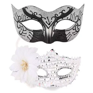 Couple Costume Accessory Set for Carnival Venice Makeup Ball Fashionable PVC Mask for Halloween Mardi Gras Carnival Parties