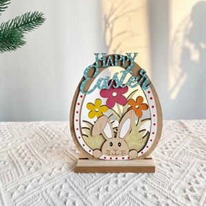 Cross-border Hot-selling Easter Wooden Colorful Egg Crafts Creative Spring Butterfly Turkey LED Indoor Decoration Desktop