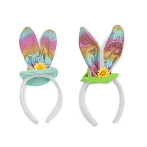 Easter Factory Selling Colorful Easter Ear Headband Easter Hoop Product Holiday Cute Hair Hoop with Flower for Child