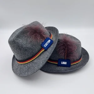 German Oktoberfest Hat Custom Label Feather Decorative Festival Fedora Hat Wholesale Felt Oktoberfest Beer Hat
