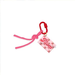 Promotional Gift DIY Gift Personalized Acrylic Keychain Cherry Stripe Pendant Keychain Pendant Mother's Day Rope Keychain