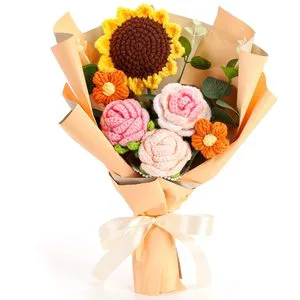 Wholesale Handmade Crochet Flower Bouquet Knitted Wool Flowers Bouquet Flocked Bundle Wedding Valentine's Gift