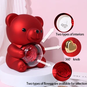 Romantic Valentine's Day Preserved Rose Gift Box - Factory Price High-End Cute Bear Ring Box