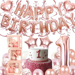 Hot Selling Birthday Party Supplies Big Size Number Balloon Blue Pink Baby Girl Boy 1st Birthday Decoration Set