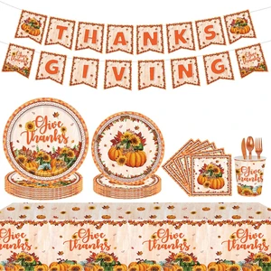 Pumpkin Birthday Party Tableware Disposable Paper Plates Cups Napkins Tablecloth Holiday Decorations Cartoon Style Hot Selling