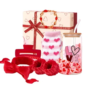Romantic Valentine's Day Gift Set for Women Gift Box with Glass Tumbler Perfect Valentine's Present for Girlfriend/Her