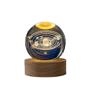 Super Elegant Gift Set Natural Solid Rubber Wood LED Lamp Base with Exquisite Scroll Combination and Crystal Glass Ball