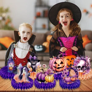 Modern Halloween Honeycomb and Pumpkin Decorations Festival Paper Props