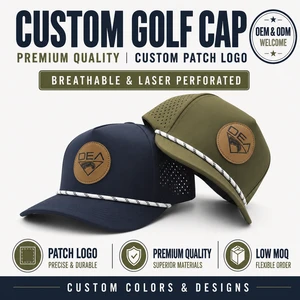 Elite 5 Panel Golf Cap Custom Leather Patch Low MOQ OEM Laser Engraved Logo Structured Mid Profile Classic Sport Accessory