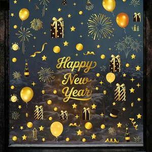 Factory Direct 2026 New Year Window Sticker 9-pcs Set PVC Firework Balloon 3D Wall Stickers New Year Decor Electrostatic Sticker
