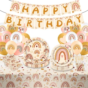Rainbow Theme Party Supplies Disposable Paper Plates Birthday Party Birthday Decorations Baby Shower Serve 24 Party Set