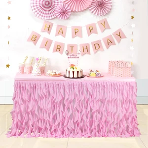 Adult Birthday Parties Disposable Oilproof Waterproof Woven Solid Pattern Tulle Tutu Table Skirt 100% Polyester Customizable
