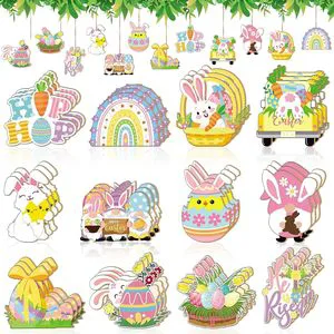 Easter Burlap Hanging Decorations Rabbit Egg Chick Carrot Basket Tree Ornaments Spring Christmas Tree Home Decor Adult Indoor