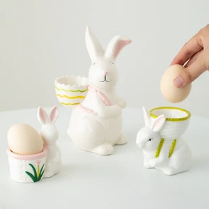 Creative Easter Hand-Drawn Cute Rabbit Ceramic Egg Tray Home Decor Ornament and Cross Border Crafts for Party