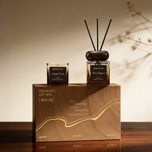 Wholesale Vintage Long Lasting Wooden Coffee Scented Candles With Wooden Reed Diffuser Sets