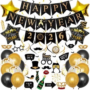 Popular Design Happy New Year 2026 Plastic Eco-Friendly Durable Pull Flag Banner Set with Circle Shape for Adult Use