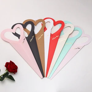 Josi Single Rose Heart-shaped Flower Box Love Peach Handle Mini Paper Box Heart Bouquet Flower Floral Shop