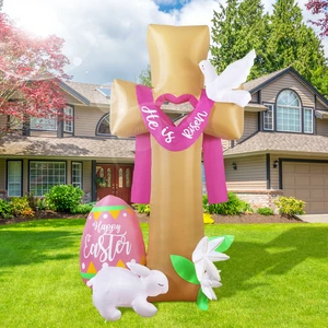 Ourwarm 8ft Easter Decorations Inflatable Cross Egg and Bunny Festive Easter Decorations