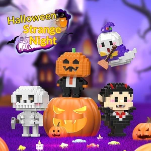 Micro Halloween Pumpkin Ghost Witch Demon Skeleton Vampire ABS Plastic Building Block Ornament Assembly Children's Toy Gift