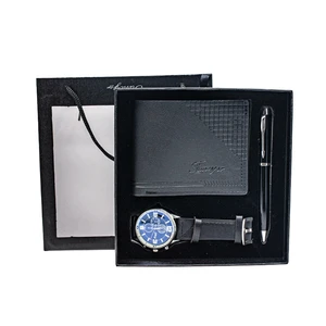 Mens Gift Set Quartz Large Dial Watch and Leather Wallet Birthday Gift for Fathers Day