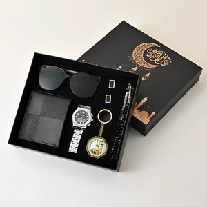 Custom Logo 6pcs Men Quartz Watch Wallet Belt Gift Set Hot Selling Stainless Steel Corporate Ramadan Eid Staff Holiday