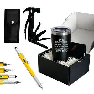 2023 Father's Day Eco-Friendly Glass Gift Set with Thermos Mug & Measuring Peen Hammer-Customizable Packaging & Personalization
