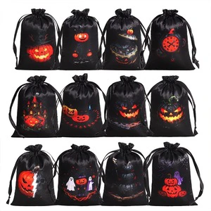Glossy Surface Custom Printed Polyester Fashion Bag Halloween Drawstring Pouch Storage Shopper Reusable Lightweight For Holiday
