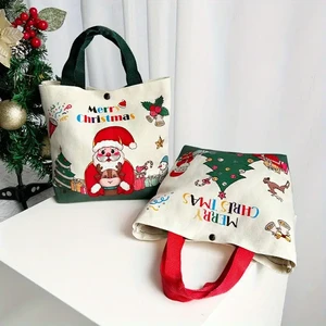Christmas Gift Bag Cartoon Santa Claus Elk Xmas Tree Handheld Canvas Tote Bag Merry Christmas Decor Natal Navidad