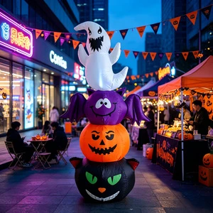 Halloween 1.8M Inflatable Ghost Pumpkin Bat Black Cat Combo Set with LED Lights Outdoor Yard Decoration Ornaments