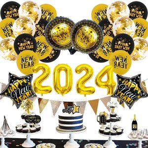 New Year Balloons New Year's Eve Decoration Balloon Set 2024 New Year's Day Decoration for Party Decoration