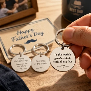 Unique Design Engraved Fathers Day Metal Keychain Stainless Steel Laser Etching Blank Key Chains Practical Gift Sets for Papa